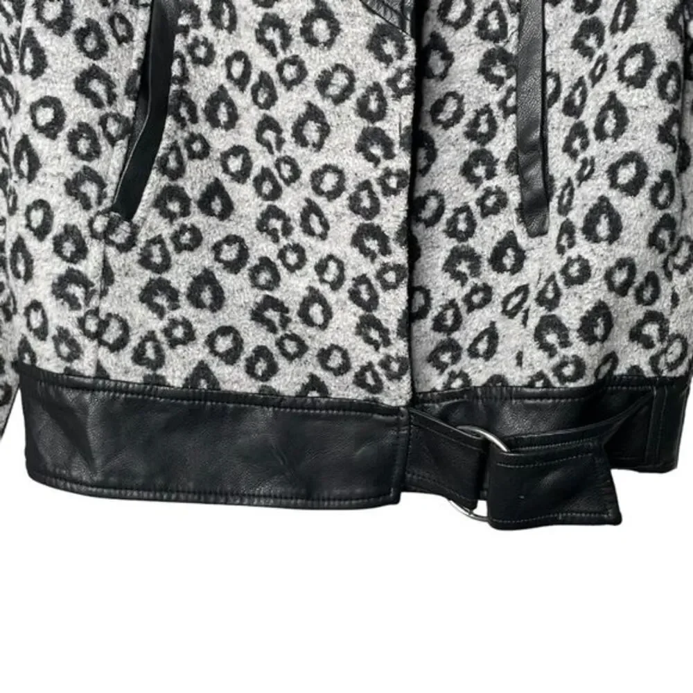 VIGOSS Black Leopard Print Moto Jacket Faux Leather‎ Combo Women's XS